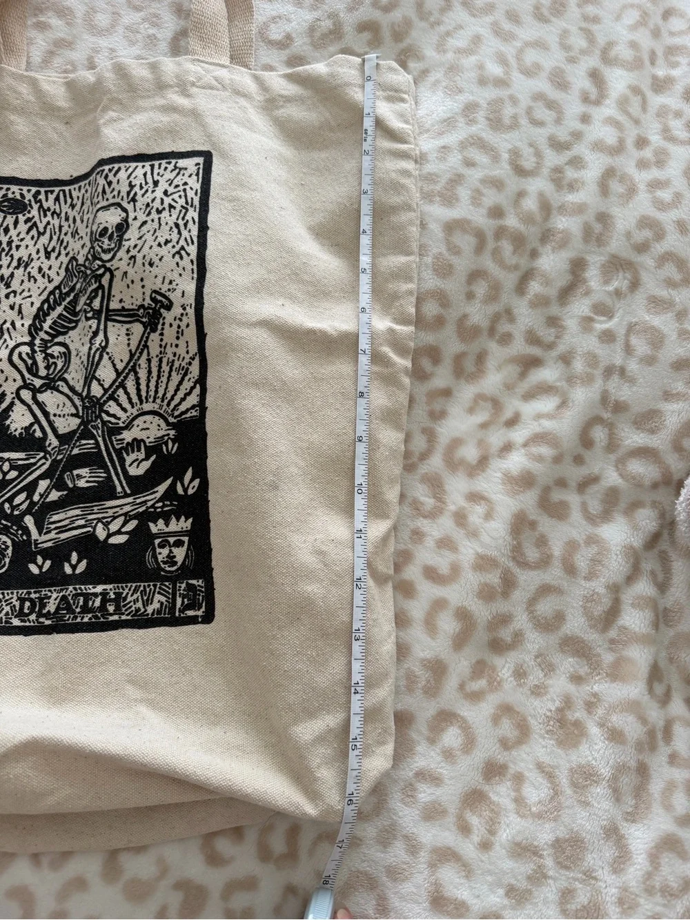 Cost Plus World Market Canvas Tote Bag with Black Skeleton Print